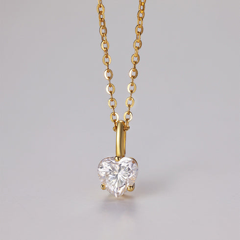 0.80CT Heart Pendant Diamond Necklace - Gold / Silver